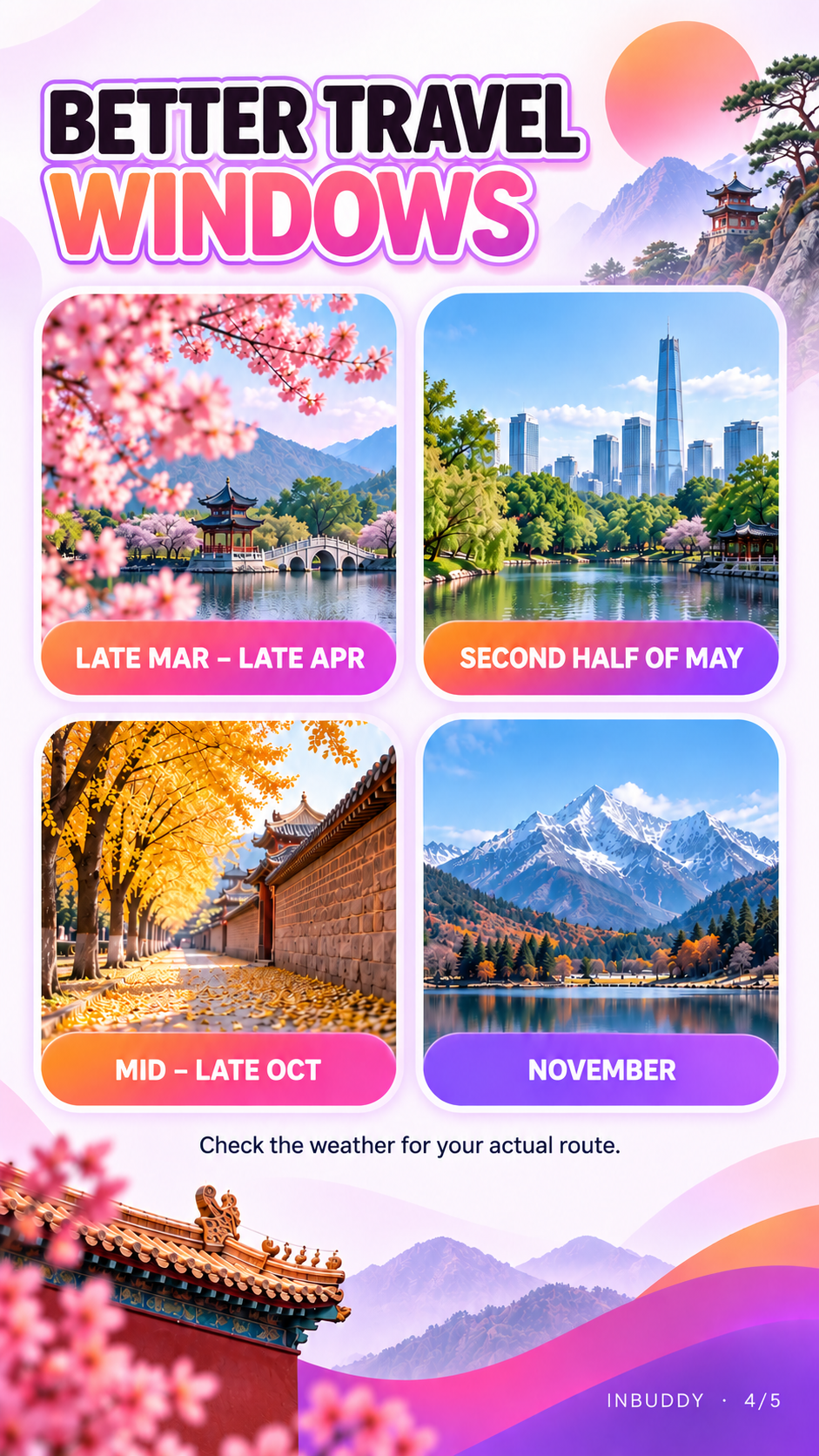 Better travel windows for visiting China in spring autumn and November
