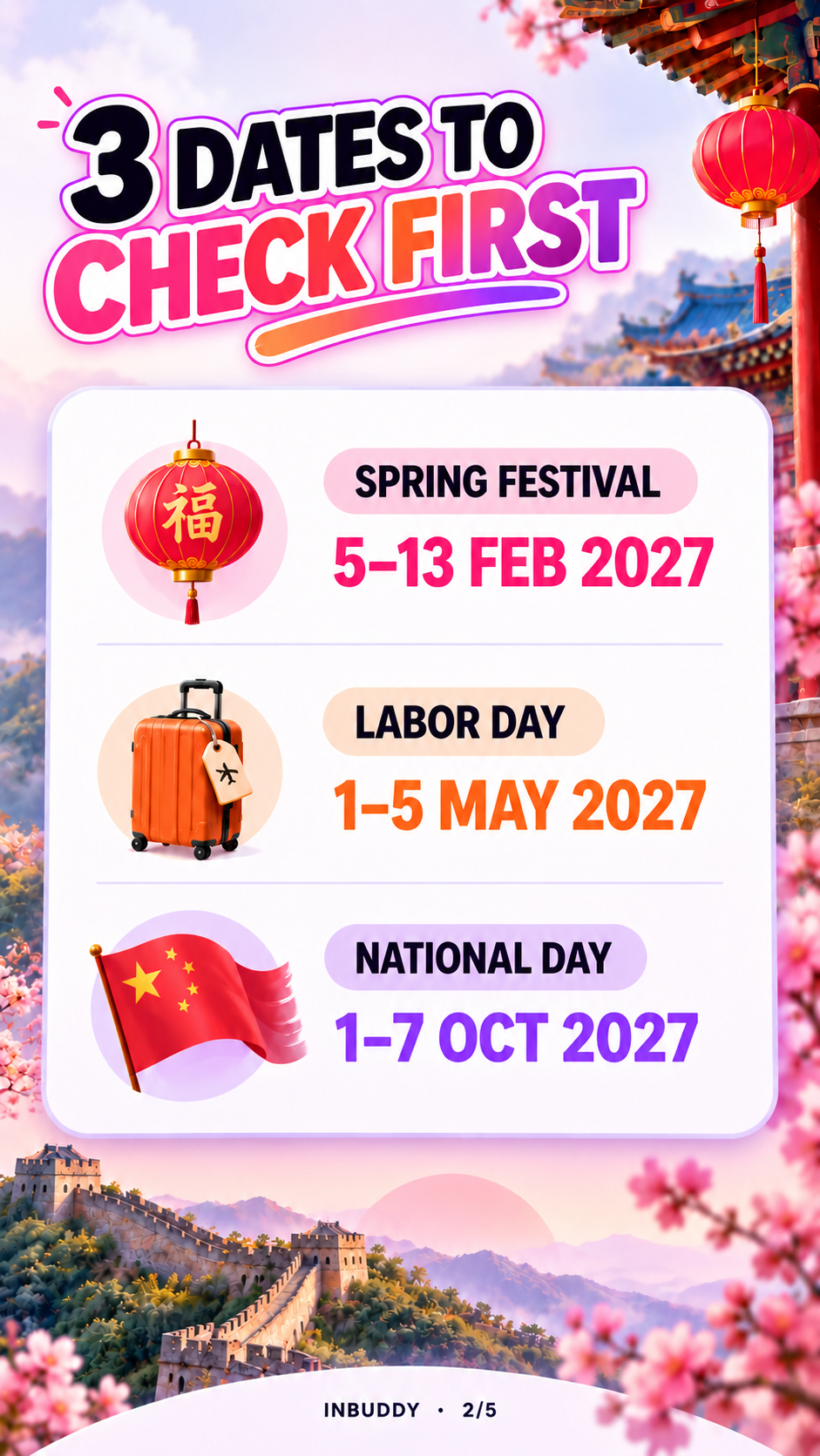 China 2027 Spring Festival Labor Day and National Day travel planning windows