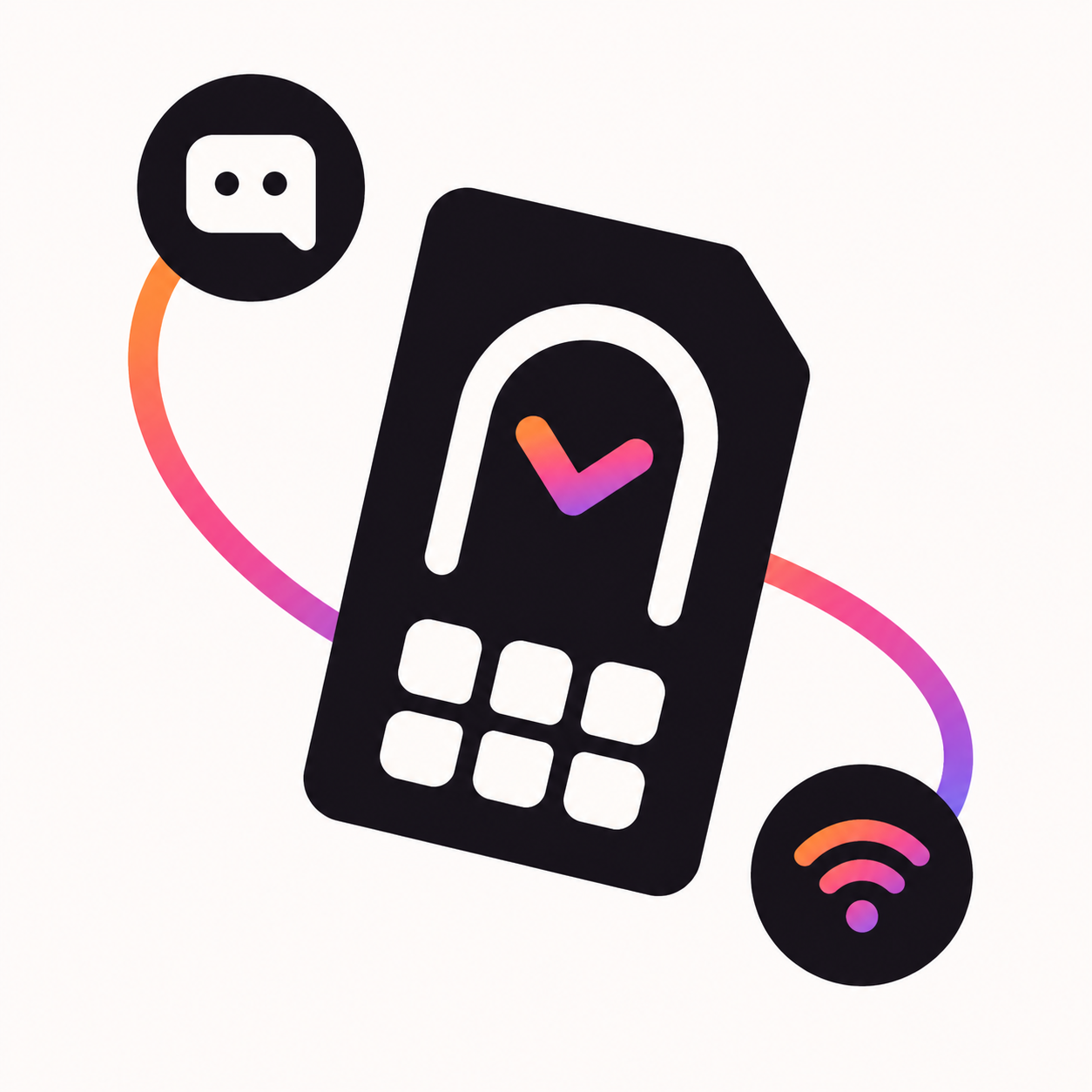 InBuddy eSIM with the brand arch, gradient chevron and connected messaging symbols