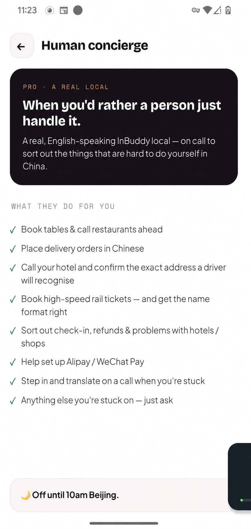 InBuddy human concierge service with examples of help a local can provide